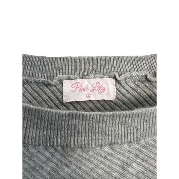 Pink Lily feeling your best off the shoulder gray rubbed sweater size large - Picture 6 of 9